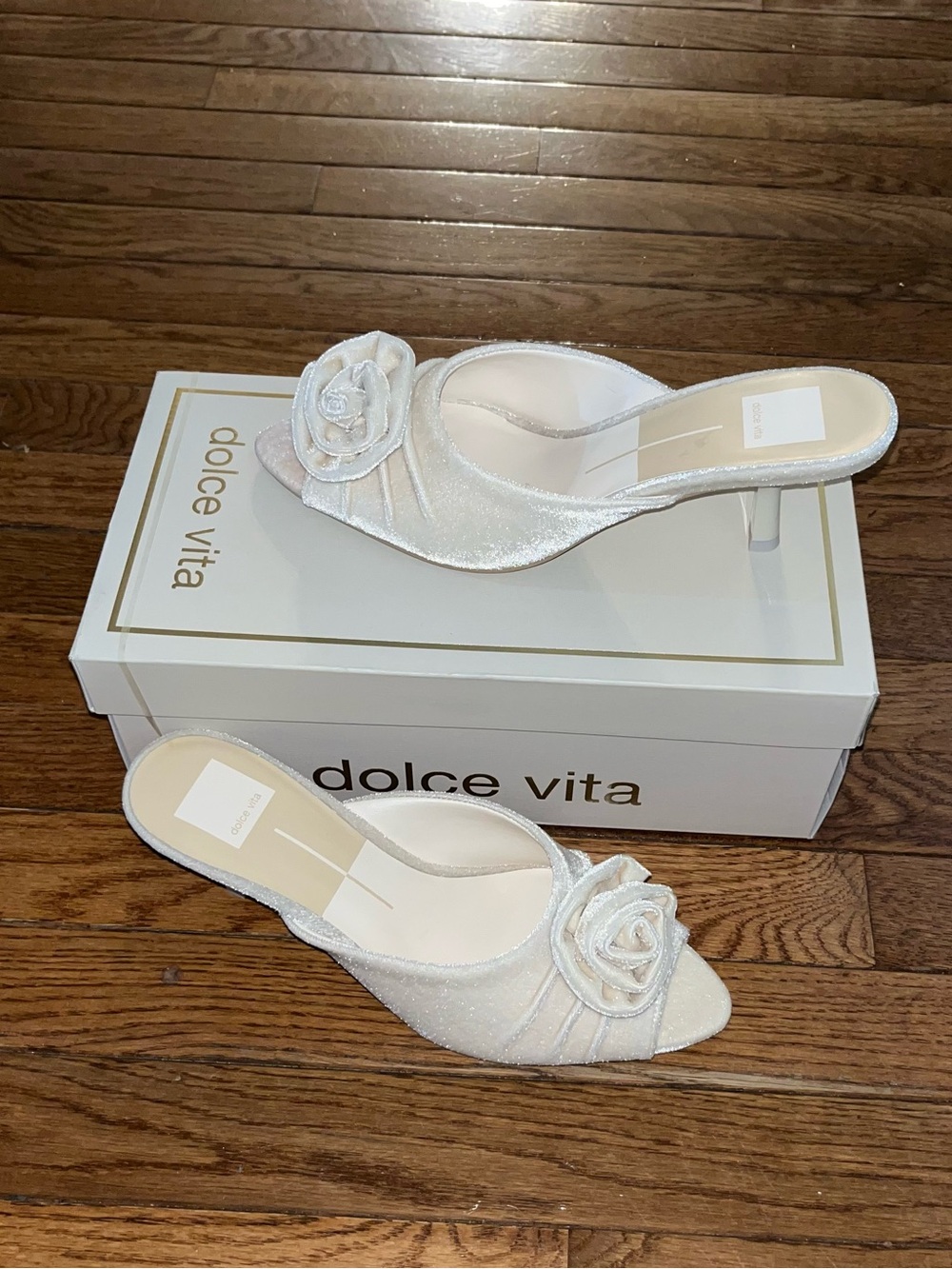 Dolce Vita Cloris Rosette Peep Toe Mule Ivory Velvet Women’s Size 9